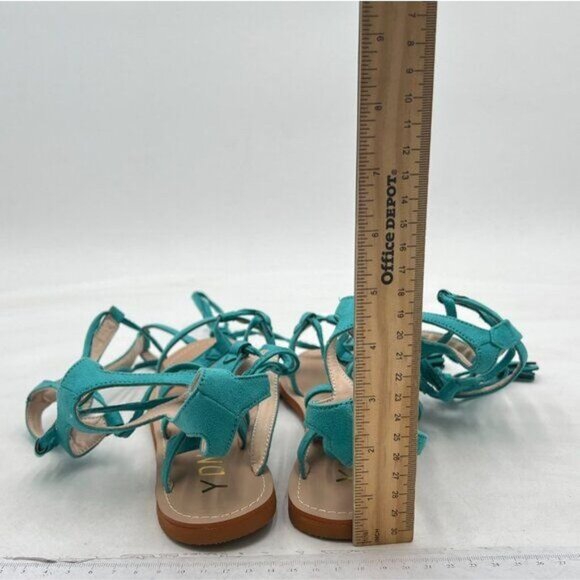 YDN Women Sexy Knee High Lace up Flats Fringe Low Heel Gladiator Strap Sandals - Picture 5 of 8